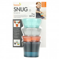 Boon, Snug Snack, универсальная силиконовая крышка для снеков с чашкой, для детей 9 месяцев, 2 чашки и 2 крышки, 207 мл (7 унций)