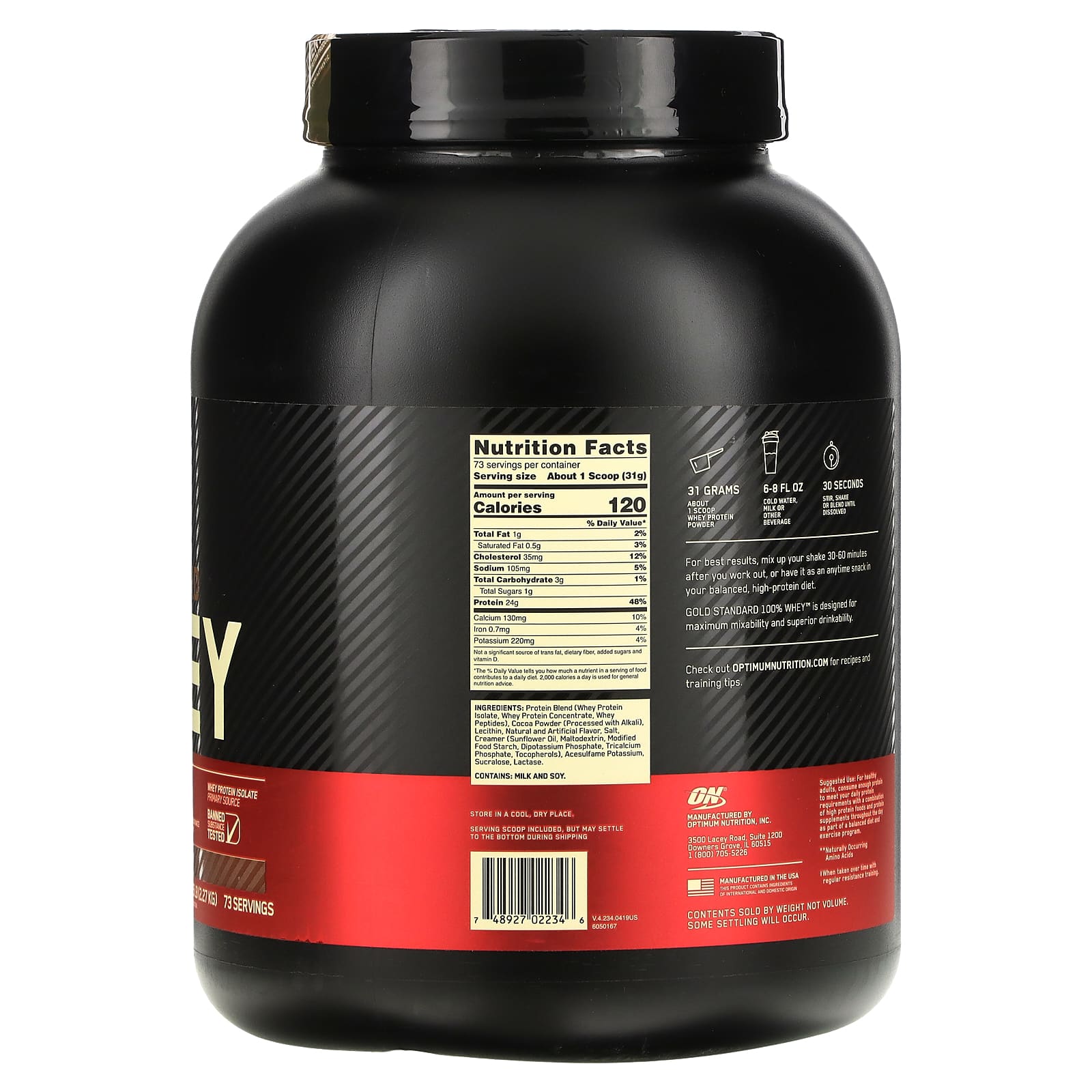 Optimum Nutrition, Gold Standard 100% Whey, шоколадный солод, 2,27 кг (5 фунтов)