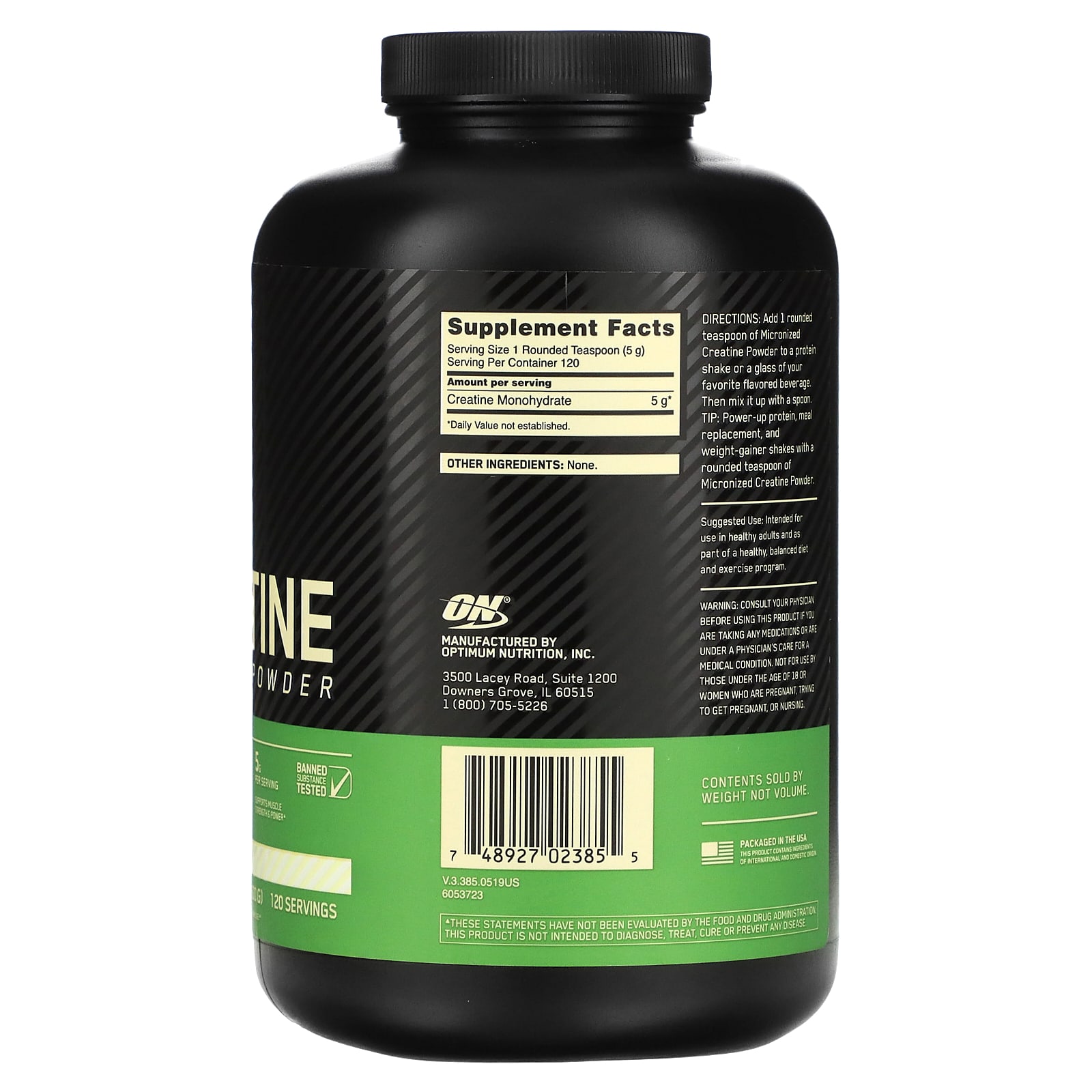 Optimum Nutrition, Тонкодисперсный порошок креатина, без вкуса, 1,32 фунта (600 г)