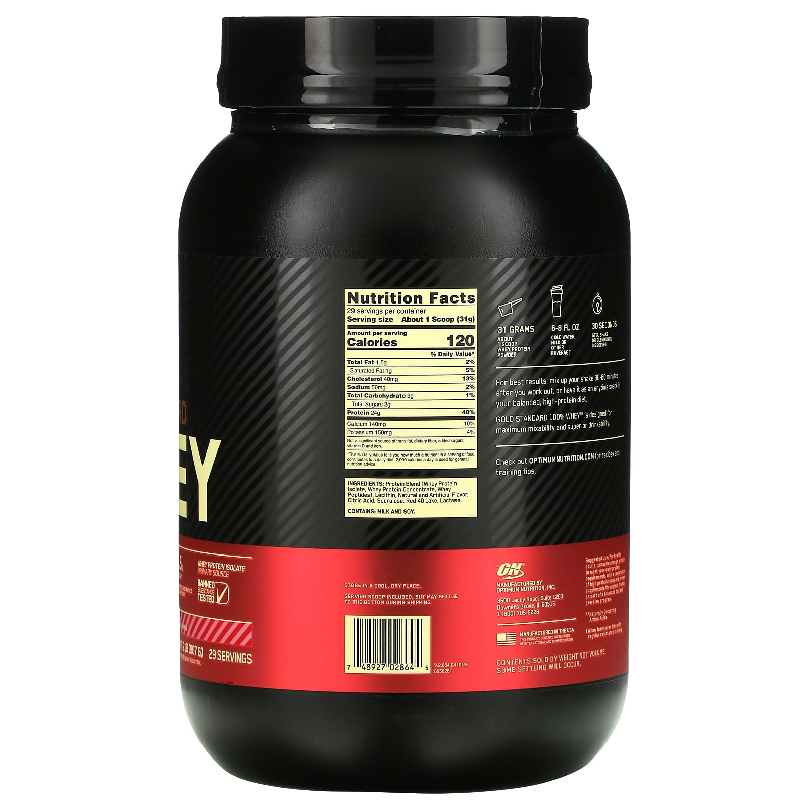 Optimum Nutrition, Gold Standard, 100% Whey, со вкусом клубники, 907 г (2 фунта)