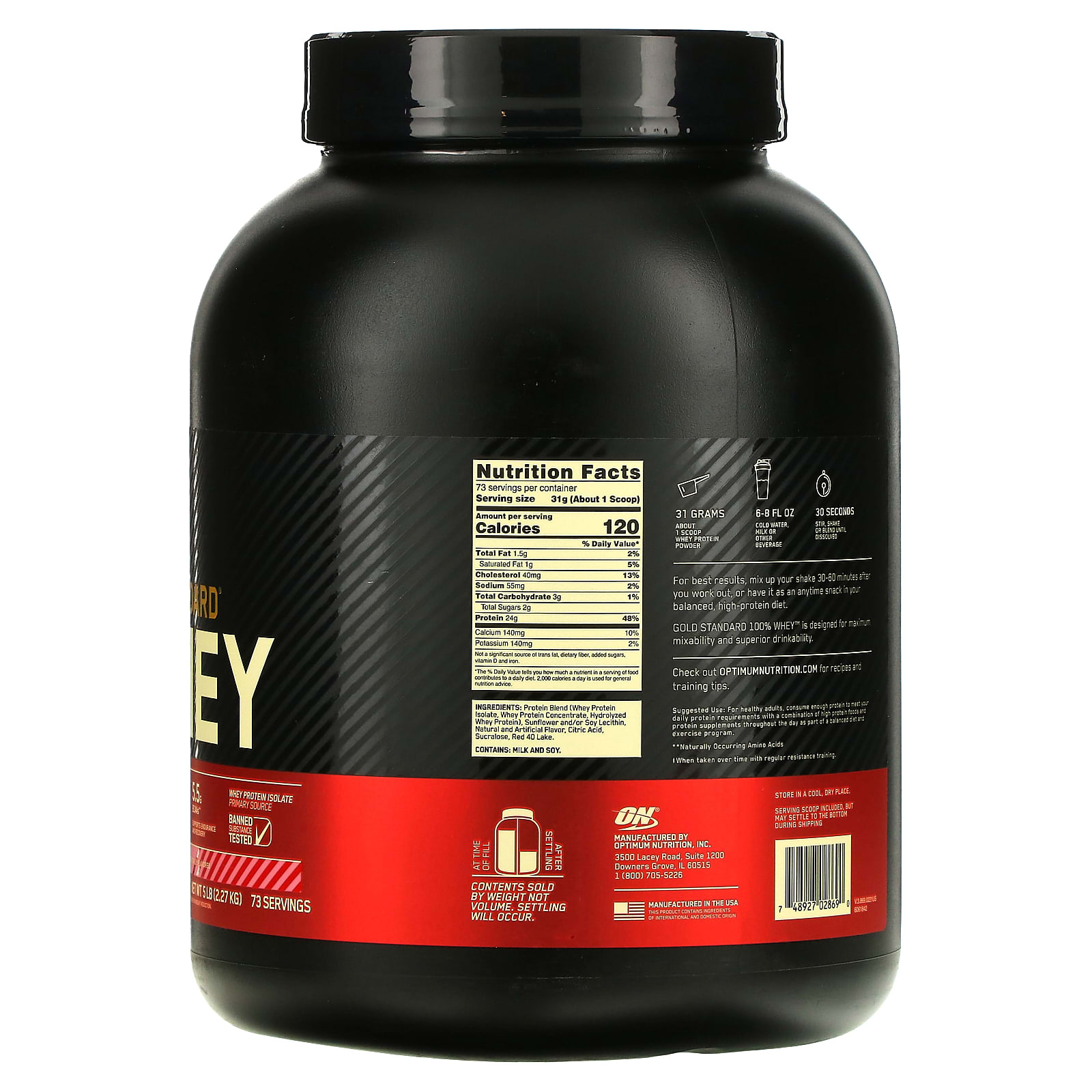 Optimum Nutrition, Gold Standard 100% Whey, сыворотка со вкусом аппетитной клубники, 2,27 кг (5 фунтов)