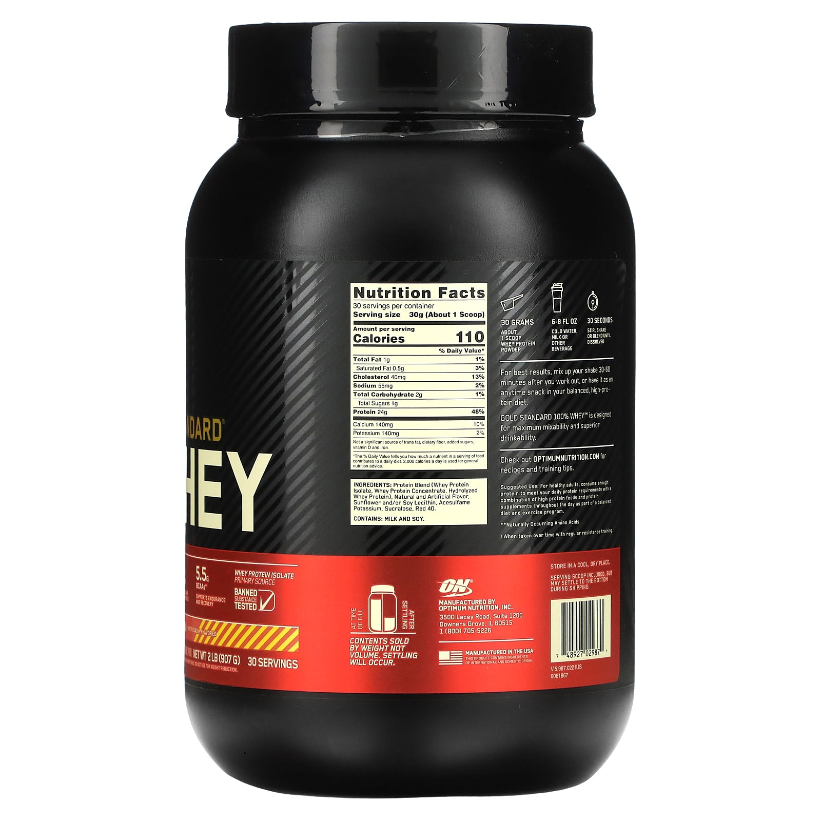 Optimum Nutrition, Gold Standard, 100 % Whey, банан с клубникой, 907 г (2 фунта)