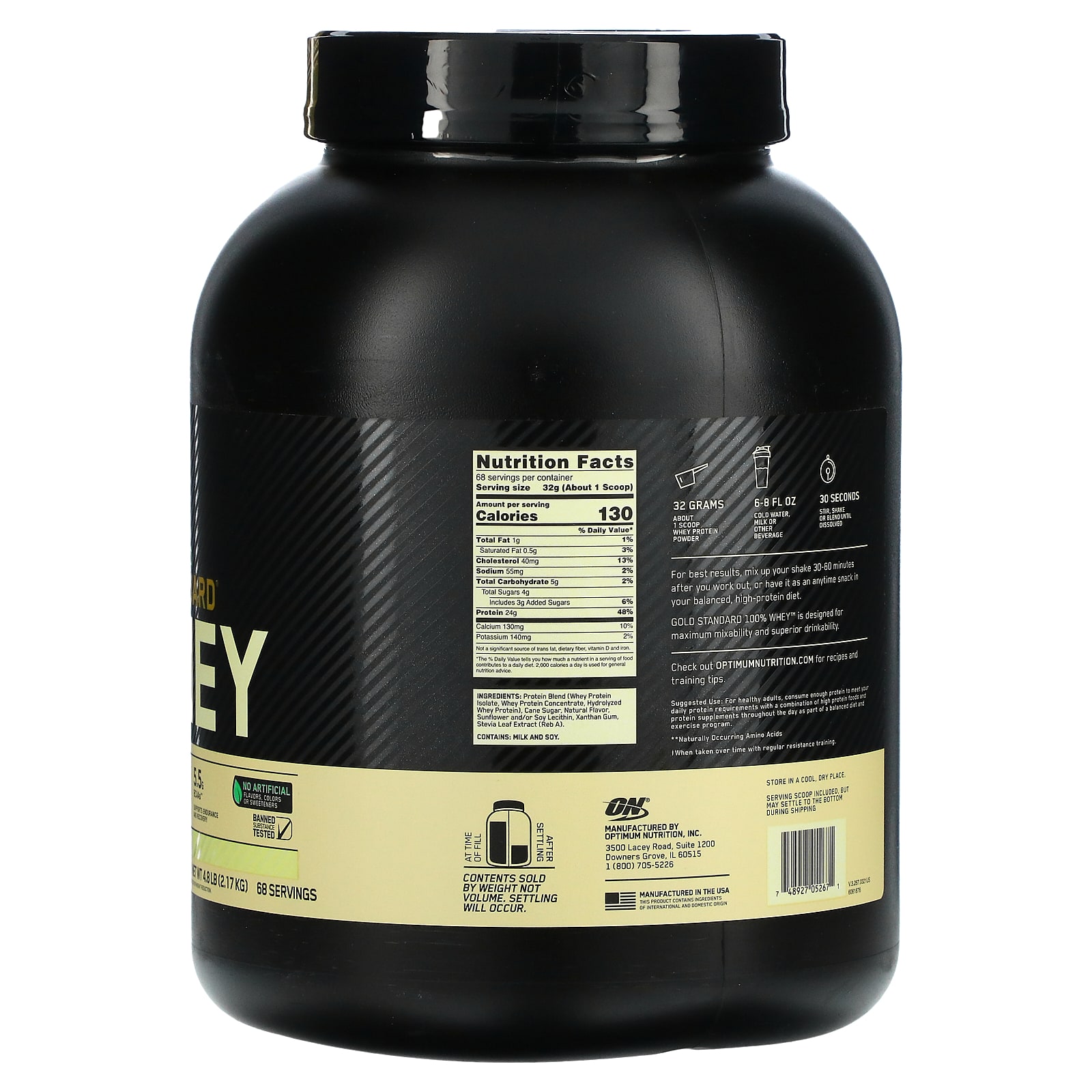 Optimum Nutrition, Gold Standard 100% Whey, с натуральным ароматизатором со вкусом ванили, 2,18 кг (4,8 фунта)