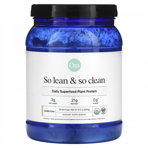 Ora, So Lean & So Clean, ежедневный растительный протеин из суперфудов, со вкусом ванильного и чая, 600 г (21,2 унции)