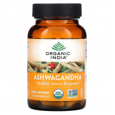Organic India, ашваганда, 90 вегетарианских капсул