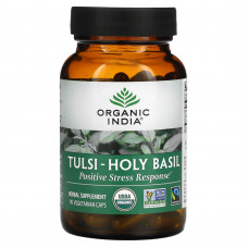 Organic India, тулси и базилик священный, положительная реакция на стресс, 90 вегетарианских капсул