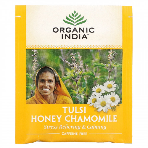 Organic India, чай с тулси, медом и ромашкой, без кофеина, 18 пакетиков, 30,6 г (1,08 унции)
