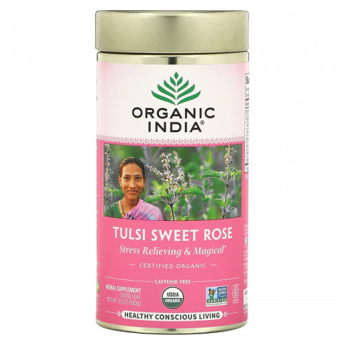 Organic India, тулси и сладкая роза, без кофеина, 100 г (3,5 унции)