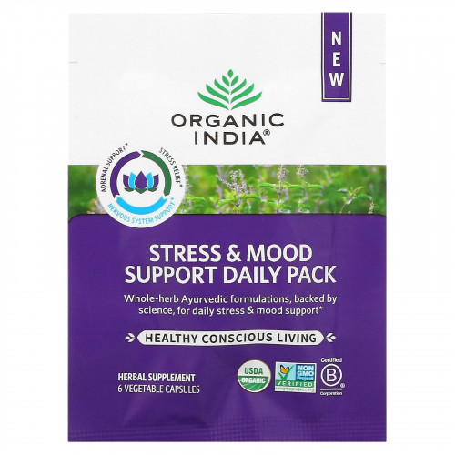Organic India, Ежедневное средство для поддержки стресса и хорошего настроения, 30 ежедневных пакетиков, 180 растительных капсул