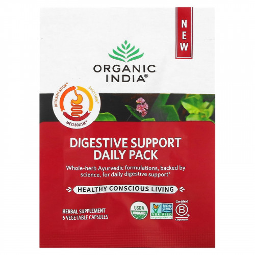 Organic India, Ежедневный пакет для поддержки пищеварения, 30 ежедневных пакетиков, 180 растительных капсул