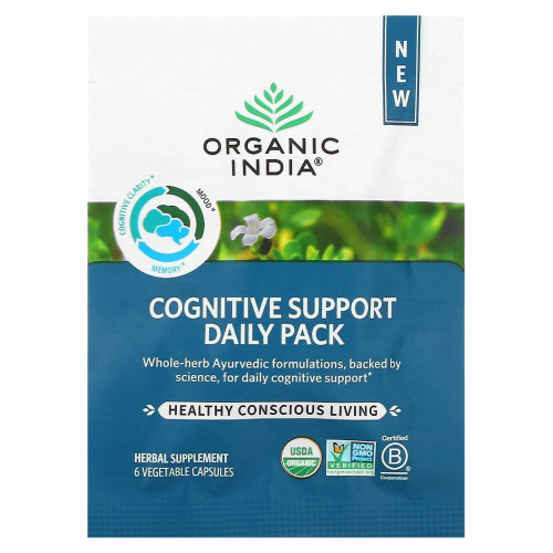 Organic India, Ежедневный пакет для поддержки когнитивных функций, 30 ежедневных пакетиков, 180 растительных капсул