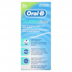 Oral-B, Super Floss, мята, 50 предварительно нарезанных нитей