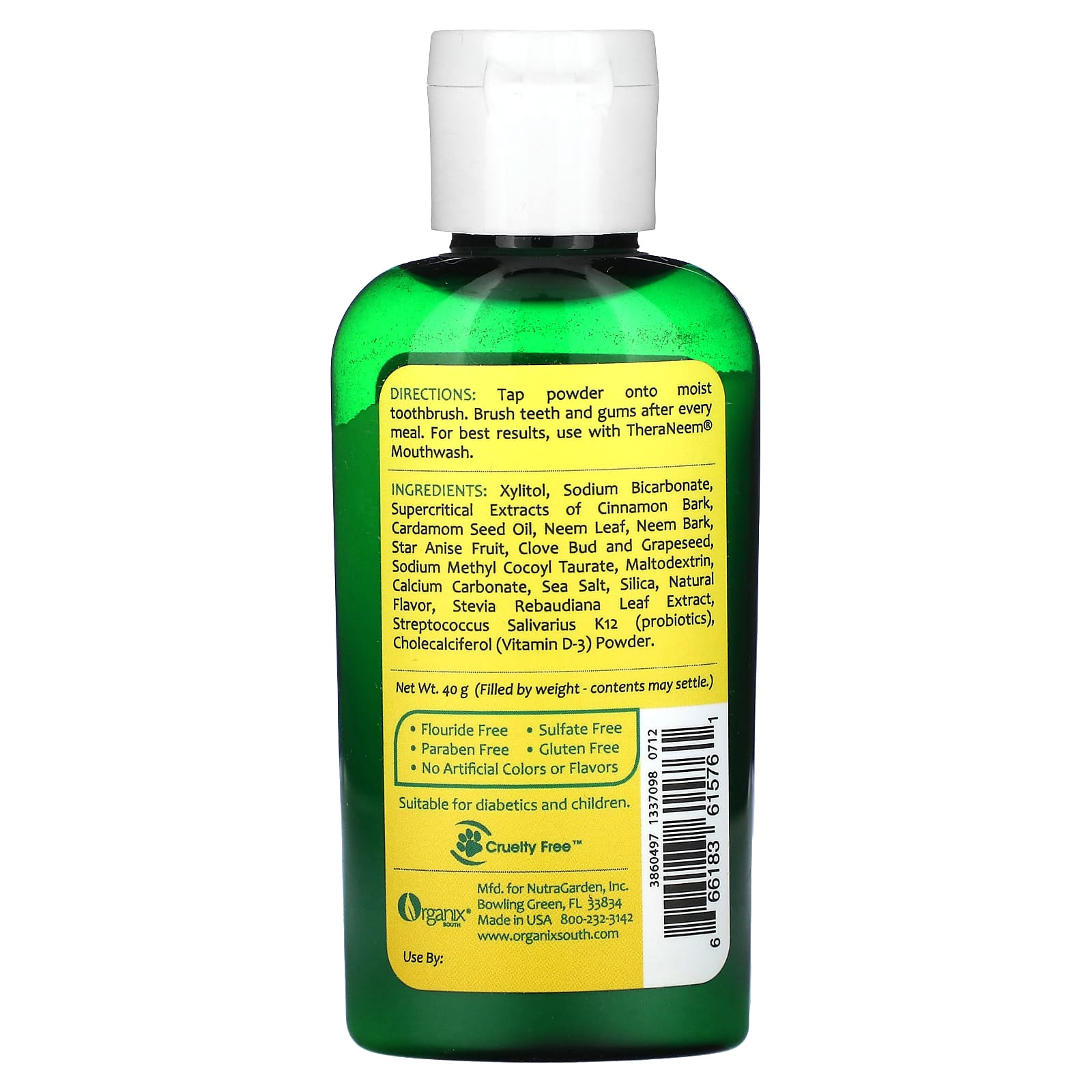 Organix South, TheraNeem Naturals, порошок для зубов и десен, ним и нежная корица, 40 г