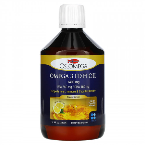 Oslomega, Рыбий жир с омега-3, натуральный лимонный вкус, 1400 мг, 500 мл (16,9 жидк. Унции)