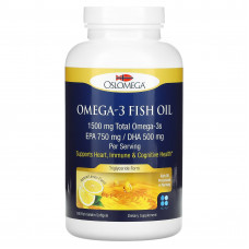Oslomega, норвежский рыбий жир с омега-3, 750 мг ЭПК, 500 мг ДГК, натуральный лимонный вкус, 180 капсул из рыбьего желатина