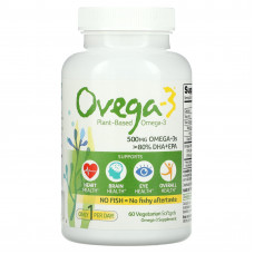 Ovega-3, Веганские омега-3 кислоты, ДГК + ЭПК, 500 мг, 60 вегетарианских мягких таблеток