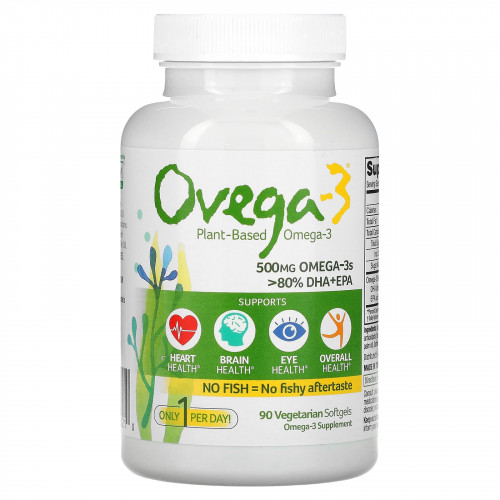 Ovega-3, Омега-3 на растительной основе, ДГК и ЭПК, 500 мг, 90 вегетарианских капсул