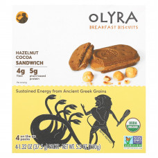 Olyra, печенье для завтрака, сэндвич с фундуком и какао, 4 упаковки по 37,5 г (1,32 унции)