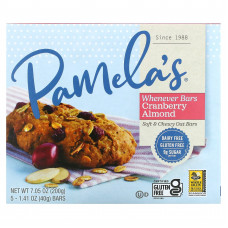 Pamela's Products, Wheever Bars, овсяные батончики с клюквой и миндалем, 5 батончиков по 40 г (1,41 унции)
