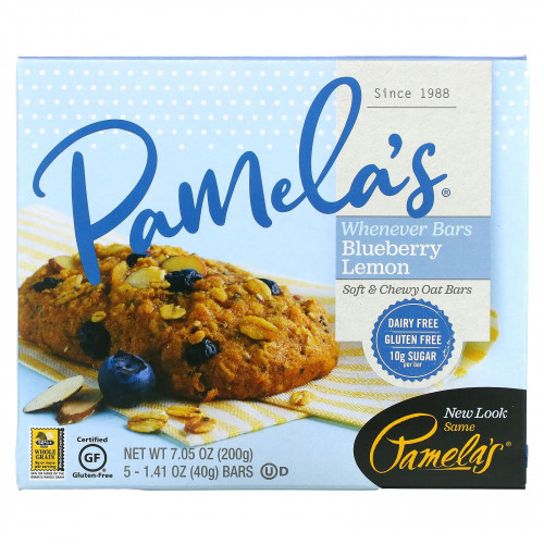 Pamela's Products, Wheever Bars, овес, черника и лимон, 5 батончиков, 40 г (1,41 унции) каждый