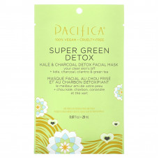 Pacifica, Super Green Detox, косметическая маска для лица, капуста и древесный уголь, 1 листовая маска, 20 мл (0,67 жидк. Унции)