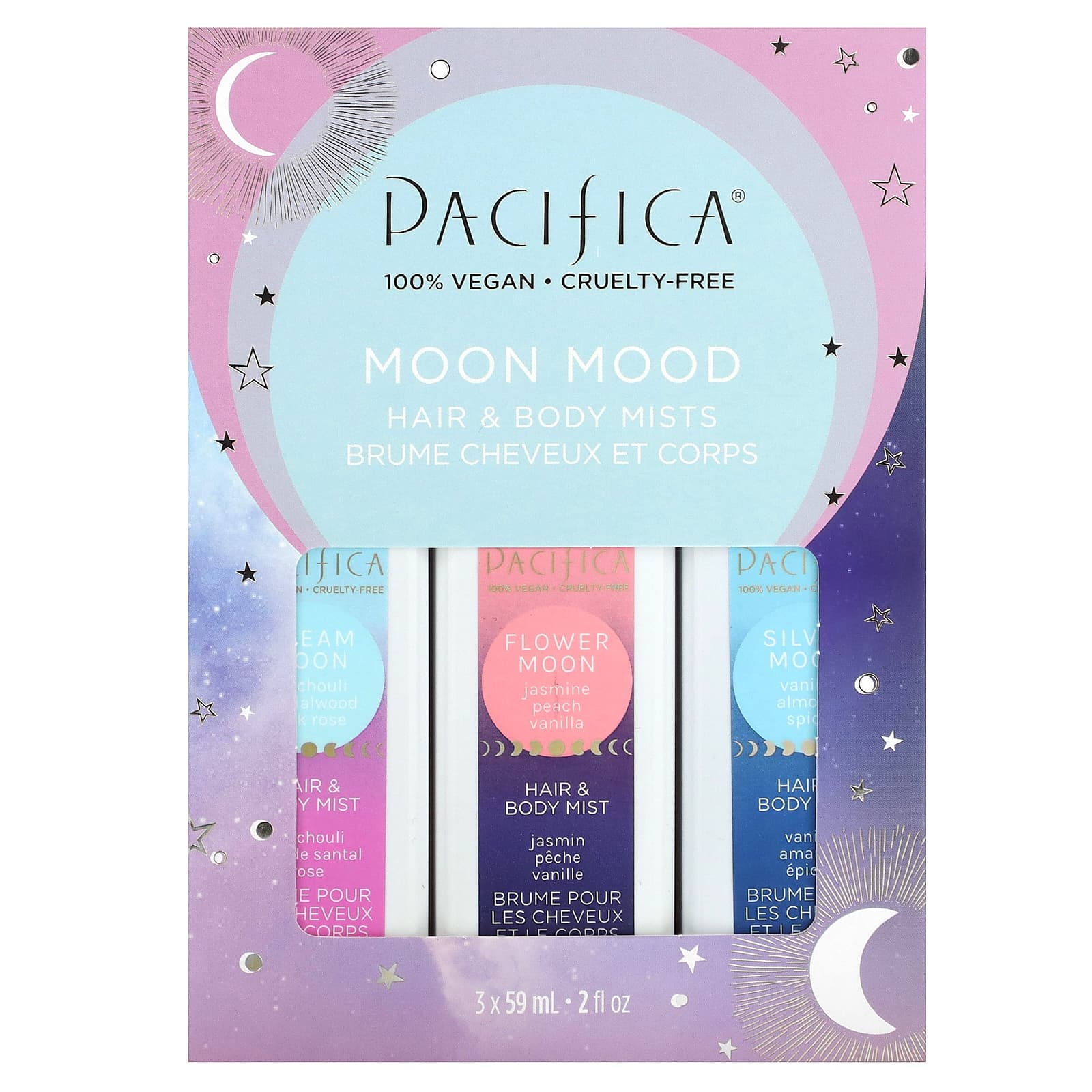 Pacifica, Спрей для волос и тела, Moon Mood, 3 пакетика по 59 мл (2 жидк. Унции)