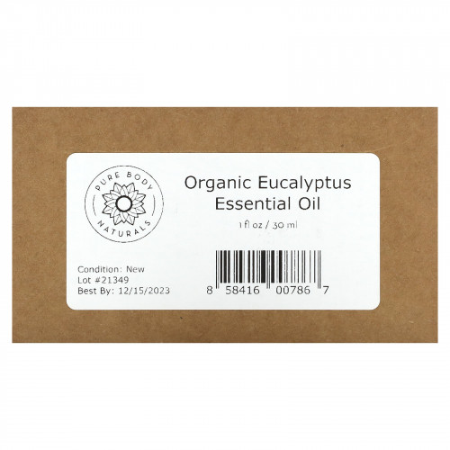 Pure Body Naturals, Органическое эфирное масло, эвкалипт, 30 мл (1 жидк. Унция)