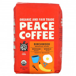 Peace Coffee, Organic Birchwood Breakfast Blend, Whole Blend, Medium Roast, 12 oz (340 g)