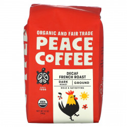 Peace Coffee, органическая французская обжарка, молотый, темная обжарка, без кофеина, 340 г (12 унций)
