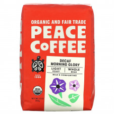 Peace Coffee, Organic Morning Glory, легкая обжарка, цельные бобы, без кофеина, 340 г (12 унций)
