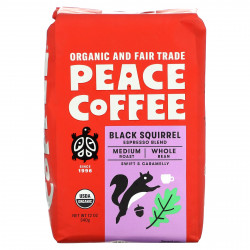 Peace Coffee, органический экспресс-смесь с черной белками, средняя обжарка, цельные бобы, 340 г (12 унций)