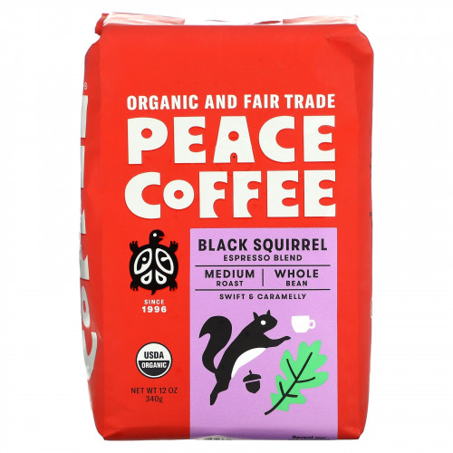 Peace Coffee, органический экспресс-смесь с черной белками, средняя обжарка, цельные бобы, 340 г (12 унций)