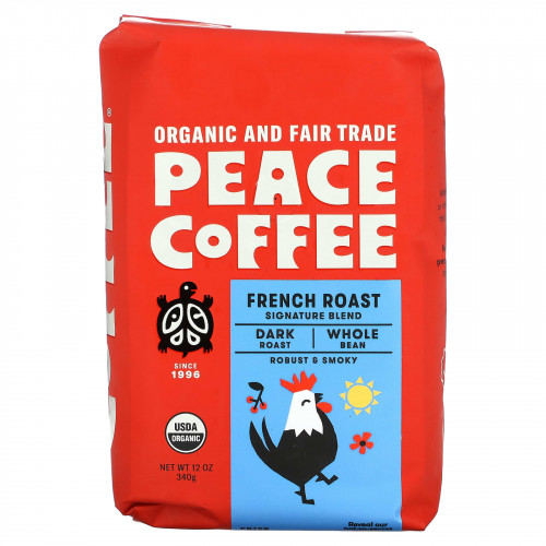 Peace Coffee, Organic French Roast, Dark Roast, Whole Bean, 12 oz (340 g)