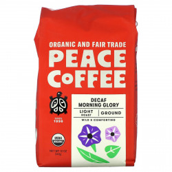 Peace Coffee, Organic Morning Glory, Ground, Light Roast, Decaf, 12 oz (340 g)