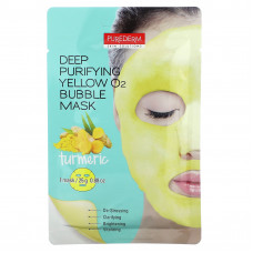 Purederm, Желтая маска с пузырьками с кислородом для глубокого очищения, куркума, 1 листовая маска, 25 г (0,88 унции)