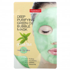 Purederm, Глубоко очищающая зеленая пузырьковая маска с кислородом, зеленый чай, 1 листовая маска, 25 г (0,88 унции)