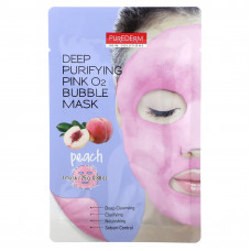 Purederm, Розовая маска с пузырьками кислорода для глубокого очищения, персик, 1 листовая маска, 25 г (0,88 унции)
