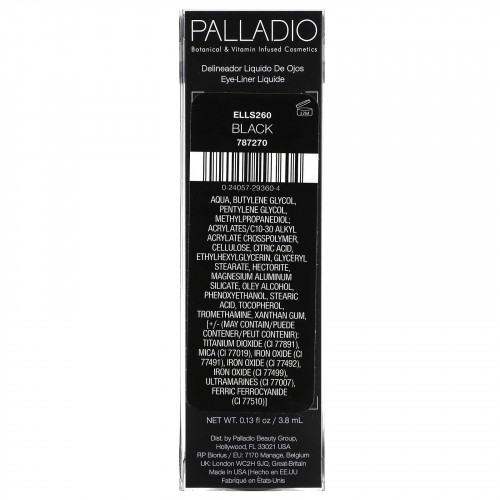 Palladio, жидкая подводка для глаз, черная ELLS260, 3,8 мл (0,13 жидк. унции)