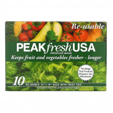 PEAKfresh USA, многоразовые пакеты с затяжками для хранения продуктов, 10 шт.