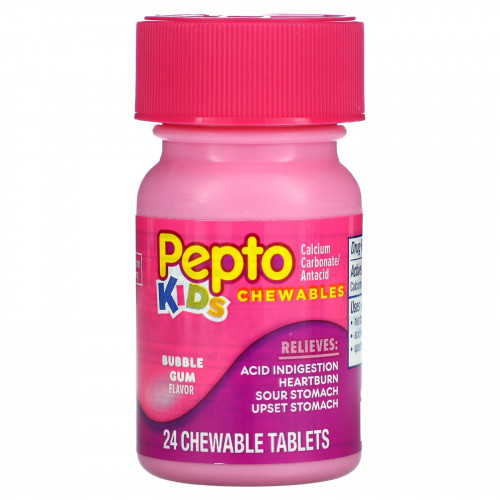 Pepto Bismol, Для детей, жевательные таблетки с пепто, жевательная резинка, 24 жевательные таблетки