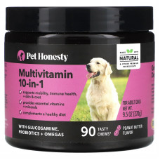 Pet Honesty, Мультивитамины 10 в 1, для взрослых собак, арахисовая паста, 90 вкусных жевательных таблеток, 270 г (9,5 унции)