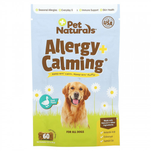 Pet Naturals, Средство от аллергии и успокаивающее, для всех собак, утка, 60 жевательных таблеток, 90 г (3,17 унции)