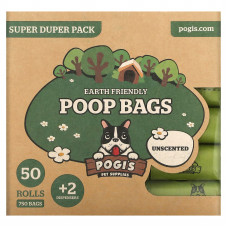 Pogi's Pet Supplies, Earth Friendly Poop Bags, Super Duper Pack, Unscented, 50 Rolls, 750 Bags, 2 Dispensers