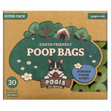 Pogi's Pet Supplies, Earth Friendly Poop Packages, свежий порошок, 30 рулонов, 450 пакетиков