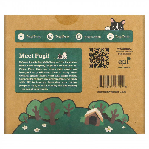 Pogi's Pet Supplies, Earth Friendly Poop Packages, свежий порошок, 30 рулонов, 450 пакетиков