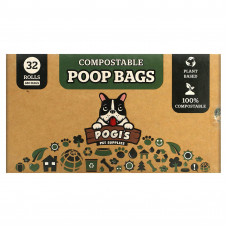Pogi's Pet Supplies, Компостируемые пакеты из фекалий, 32 рулона, 480 пакетов
