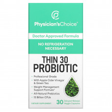 Physician's Choice, Thin 30, пробиотики, 15 млрд, 30 вегетарианских капсул с отсроченным высвобождением