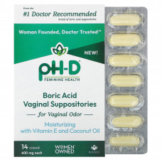 pH-D Feminine Health, борная кислота, вагинальные свечи, 600 мг, 14 шт.