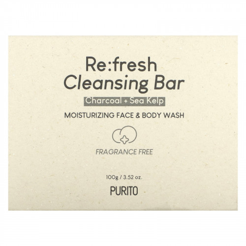 Purito, Re: Fresh Cleansing Bar, древесный уголь и морские водоросли, без отдушек, 100 г (3,52 унции)