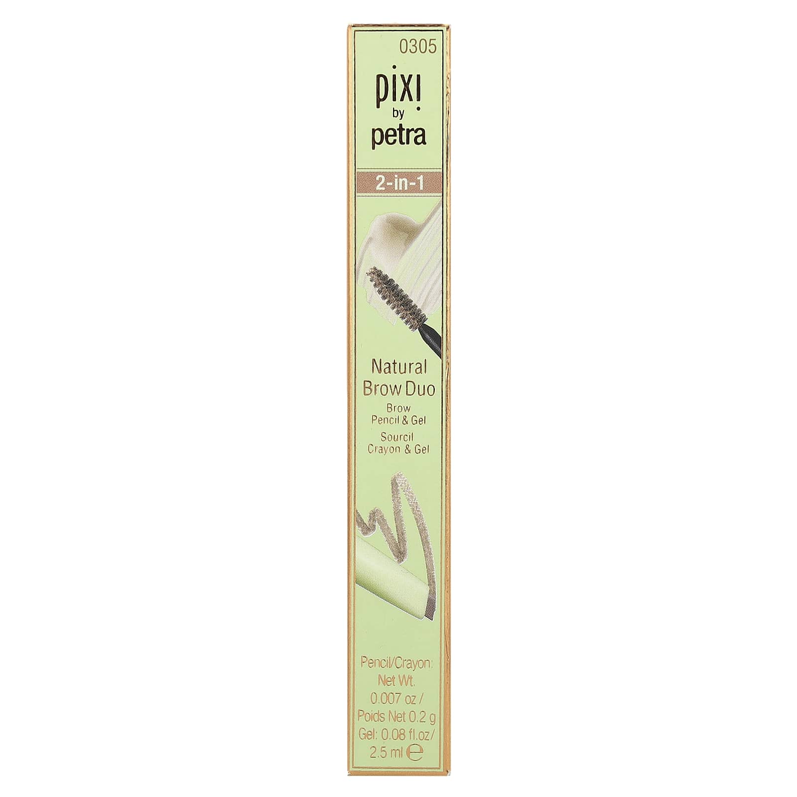 Pixi Beauty, 2-в-1 Natural Brow Duo, карандаш и гель для бровей, оттенок 0305 натуральный коричневый, 1 шт.